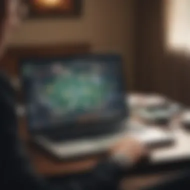 Person analyzing poker strategies on a laptop