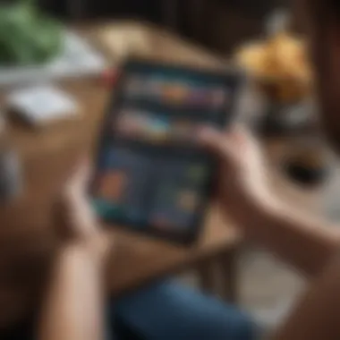 Close-up of a user engaging with a financial app on a tablet