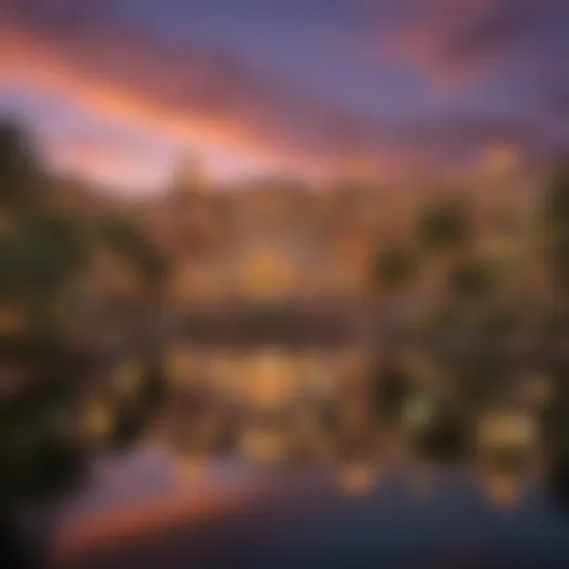 The stunning architecture of Casino Lake Las Vegas reflecting on the water