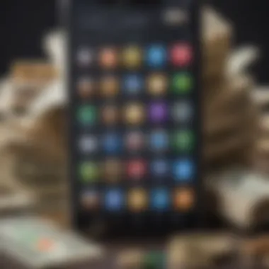 A smartphone displaying various money-making app icons on its screen