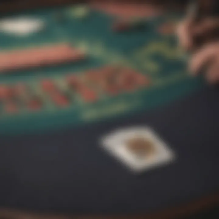 Close-up of a blackjack table with cards and chips