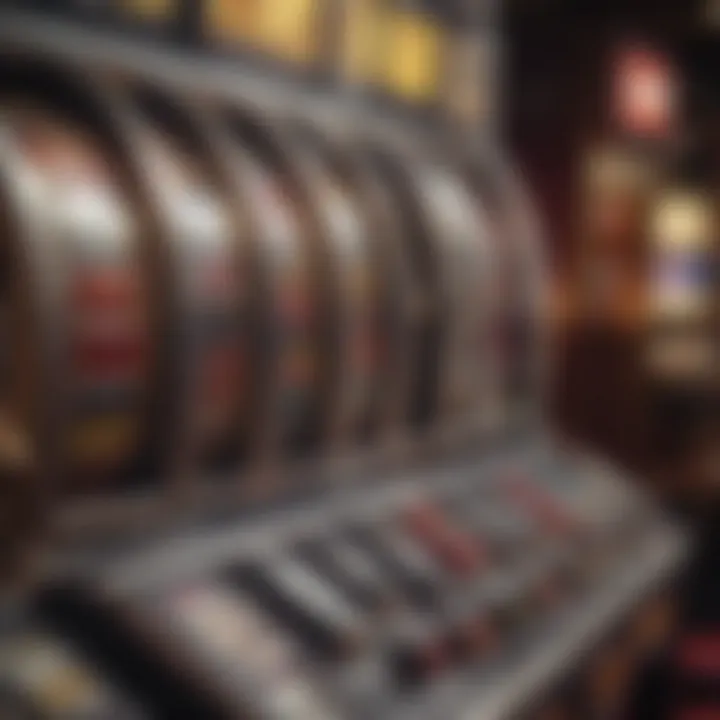 Close-up of vibrant slot machine reels in action