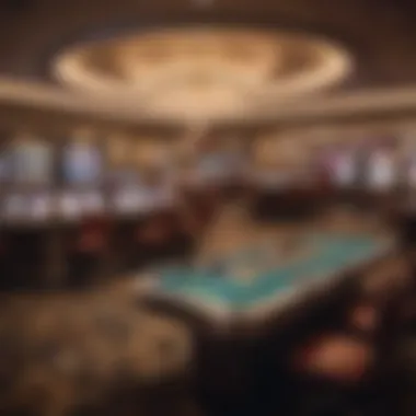 Inside view showcasing gaming tables and slot machines