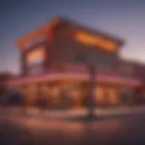 Exterior view of Hooters Casino featuring vibrant neon lights and thematic design