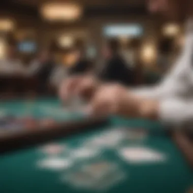 Close-up of a dealer shuffling cards at a blackjack table