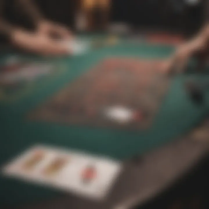 A close-up view of a blackjack table in action