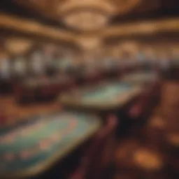 A panoramic view of a bustling casino floor in Queens, showcasing vibrant gaming options.