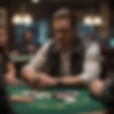 A vibrant poker table scene showcasing intense concentration and strategic play.