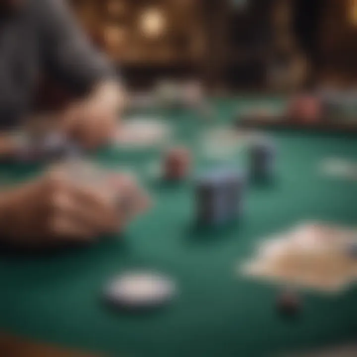 A strategic poker table scene capturing intense focus