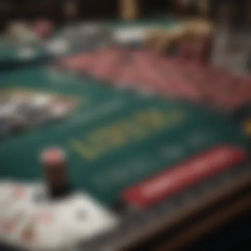 A close-up of a blackjack table with cards and chips