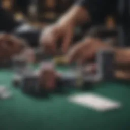 Diverse poker chips and cards spread on a table