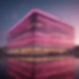 A panoramic view of the Pink Ocean Casino showcasing its vibrant exterior