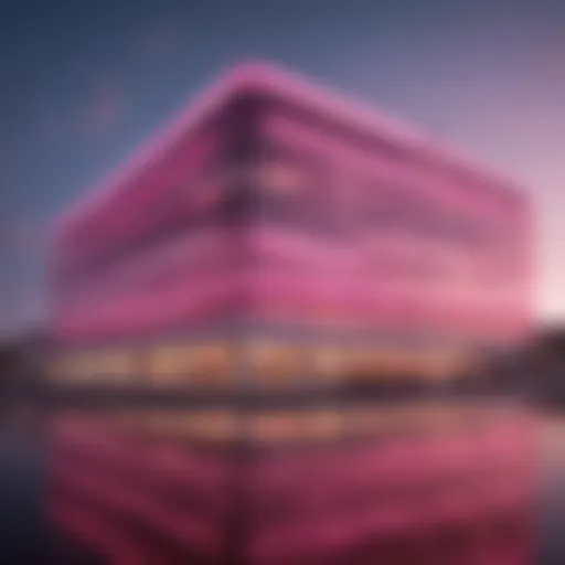 A panoramic view of the Pink Ocean Casino showcasing its vibrant exterior