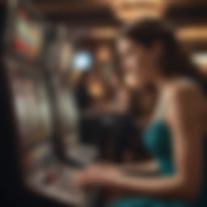 Close-up view of a player engaging with a slot machine