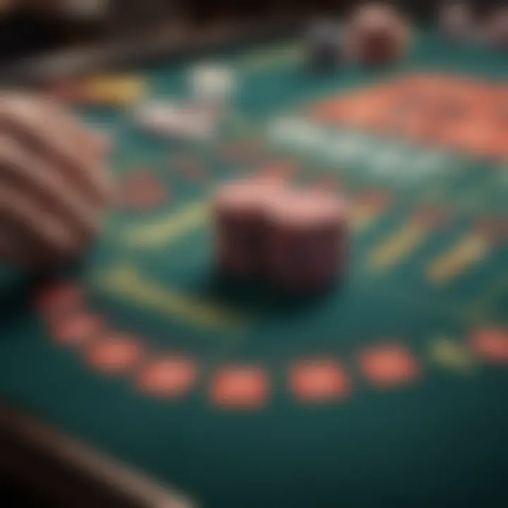 A close-up illustration of chips being placed on a blackjack table indicating a doubling down bet.