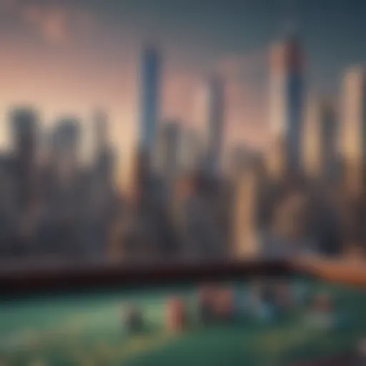 Illustration of New York skyline with gambling elements