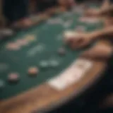 Online poker table with chips and cards