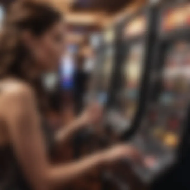 Close-up of a player interacting with a slot machine interface