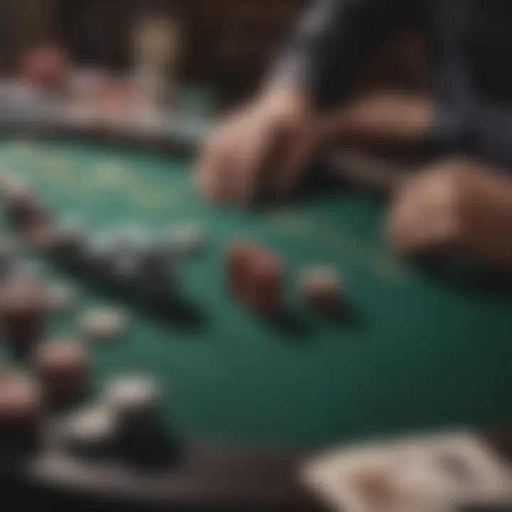 A contemplative scene depicting a poker table with cards and chips