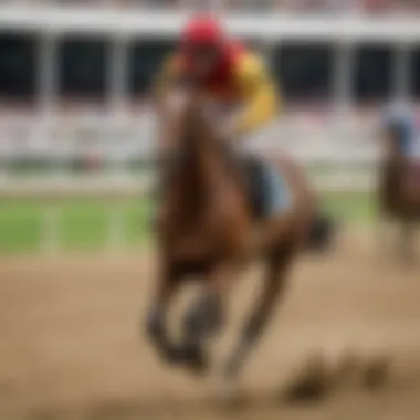 A jockey riding a horse during a race at Churchill Downs