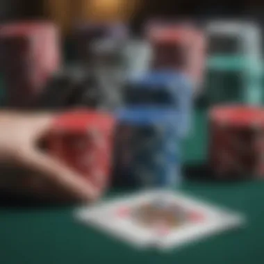 A close-up of poker chips and cards featuring a full house hand