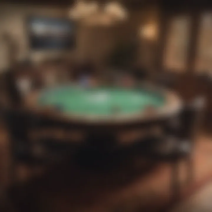 An overview of a poker table set up for a full house game