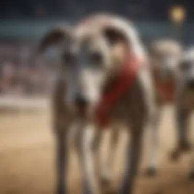 Close-up of a greyhound poised to race